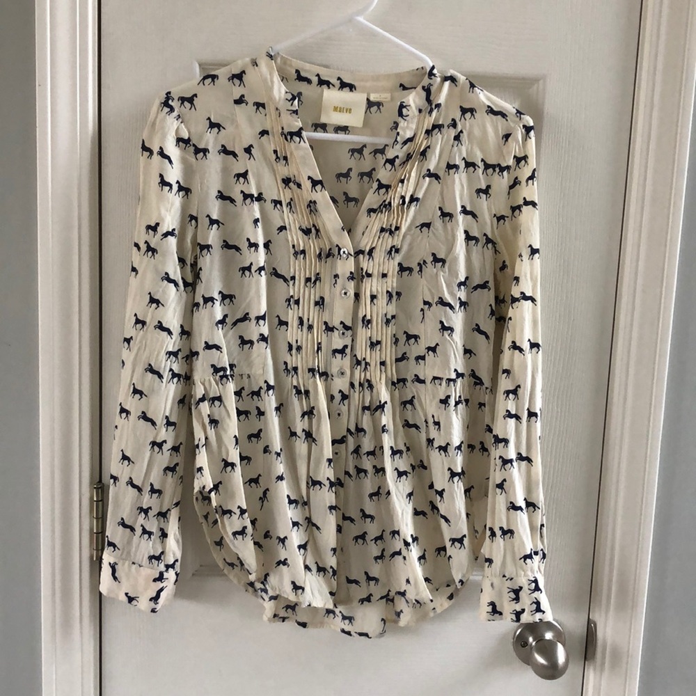 Anthropologie Maeve Horses Blouse Size 4
